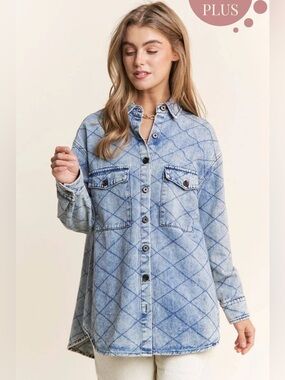 J.nna Diamond Stitched Shacket in Denim Blue S L Women’s